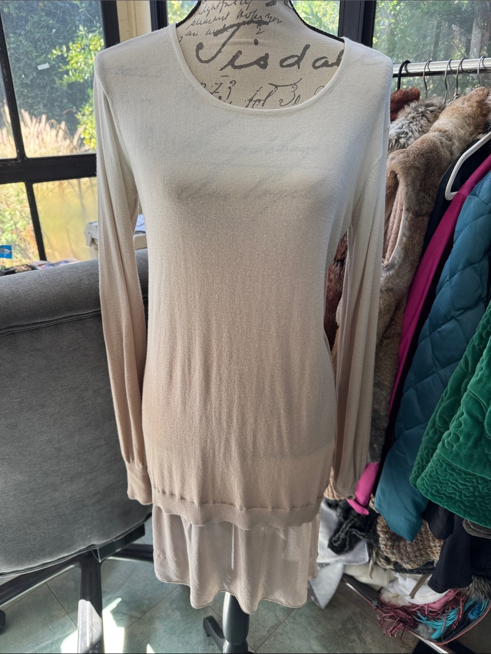 My Tribe Lightweight Layered Long-Sleeve Tunic in Cream size L